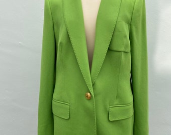 Escada 90er Grün Wolle One Button Oversize Boyfriend Blazer Gold Knöpfe 44 L