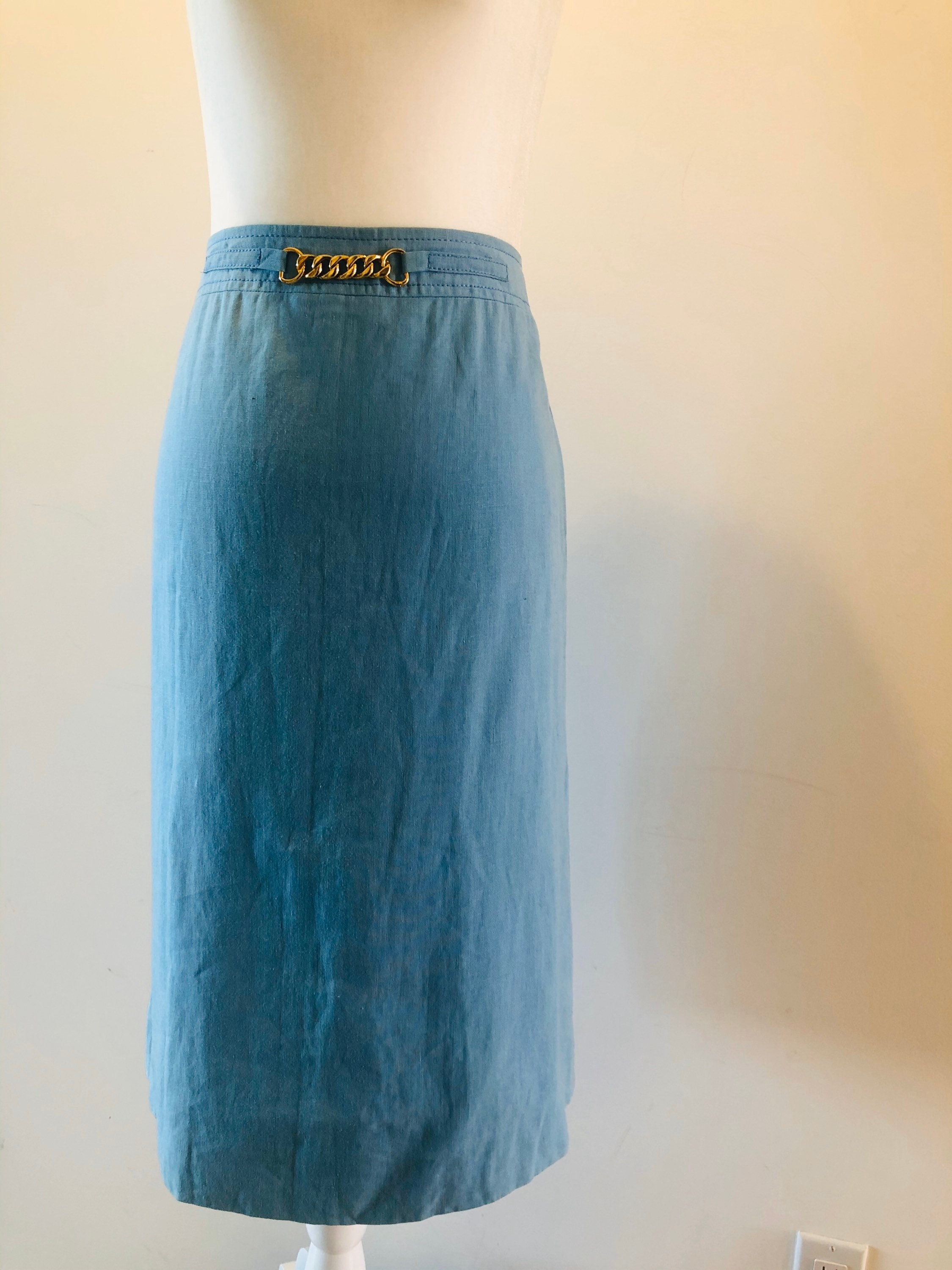Original Vintage Celine Blue Linen Monogram Chain Skirt L - Etsy