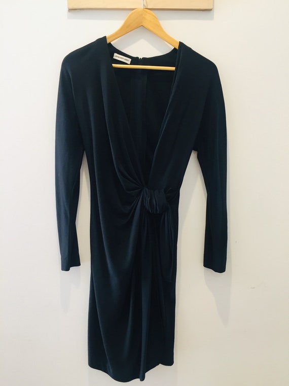 John Anthony Vintage Black Wool Wrap Mini Dress M - image 5