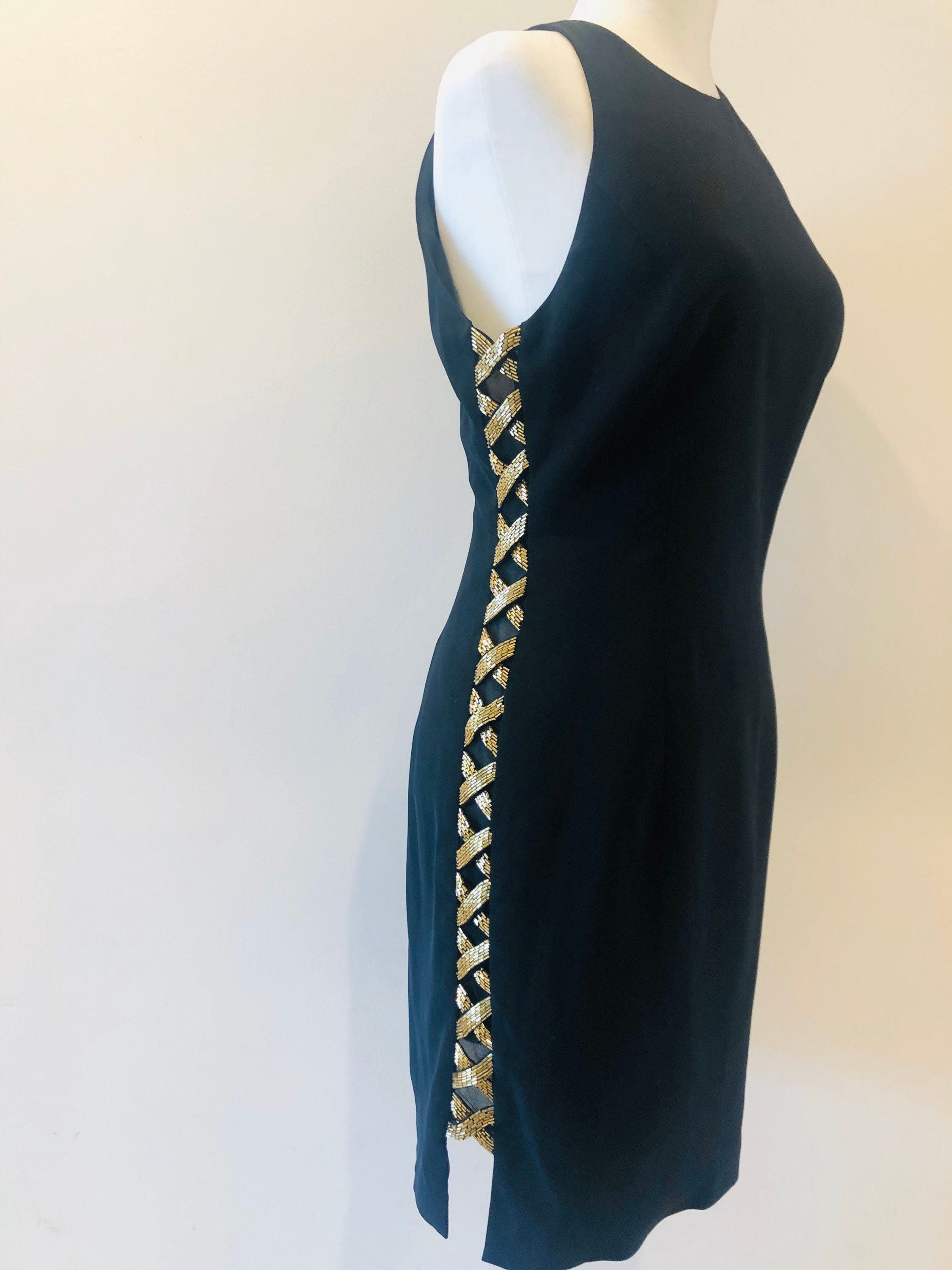 Niteline Vintage LBD 90s Noughties Black Dress Beaded X Side | Etsy