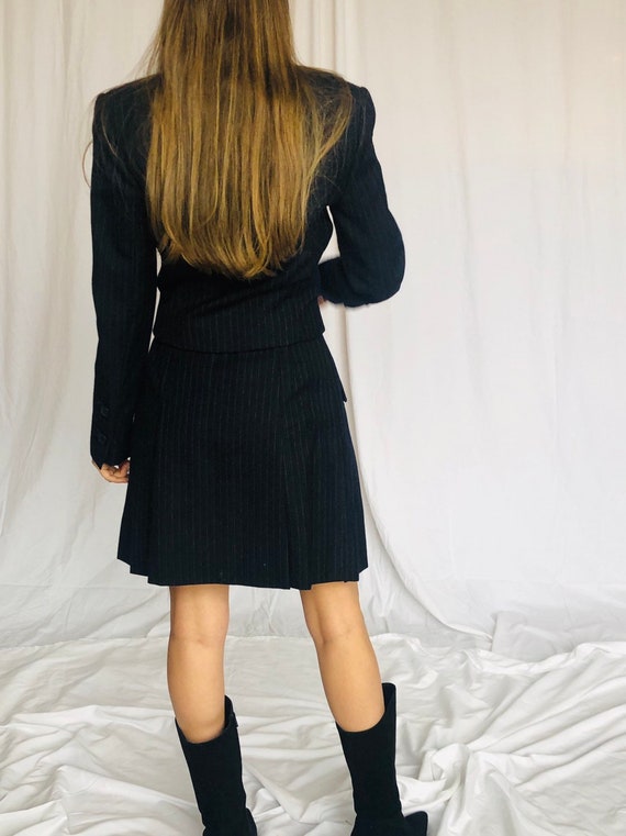 Galanos Vintage Wool Navy Pinstripe Skirt Suit Sh… - image 5