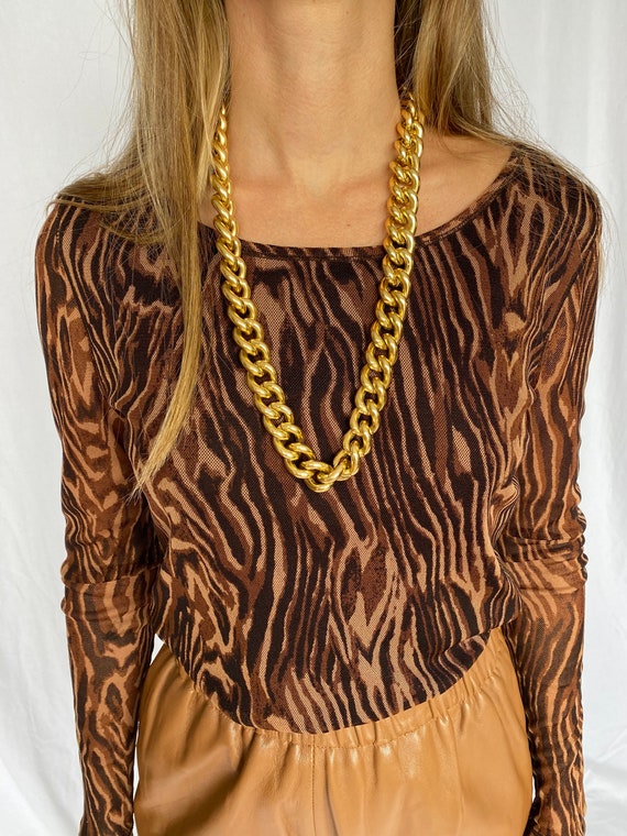 Vivienne Tam Mesh Tiger Animal Long Sleeve Top S M
