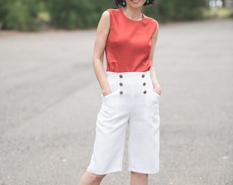 Summer womens clothing Beach clothing TAVROVSKA Cotton White high waisted womens shorts Bermuda shorts for women