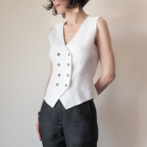 Vest, Linen vest, White vest, tailored vest, double breasted vest, Linen vest for women, summer vests, halter white vest