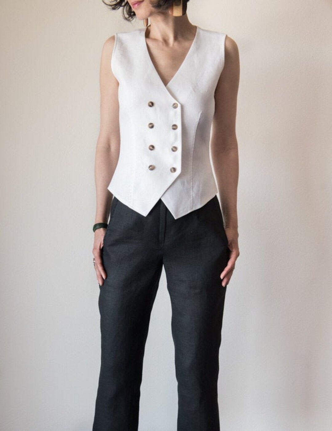 Vest Linen Vest White Vest Tailored Vest Double Breasted Etsy