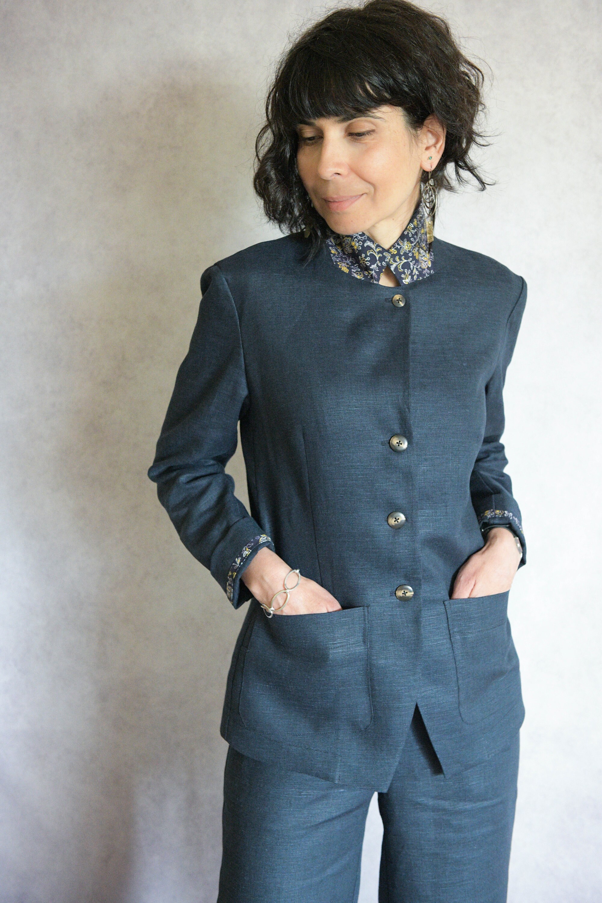 Women Linen Jacket, Linen Blazer, Navy Linen Jacket, Summer Linen Blazer