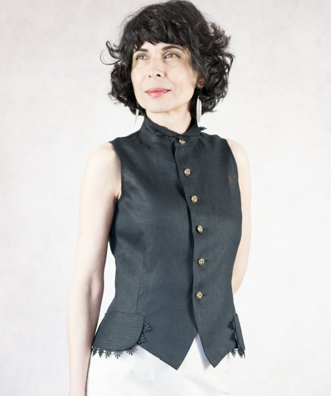 Vests Linen vests Women linen vests Black vest Victorian Etsy