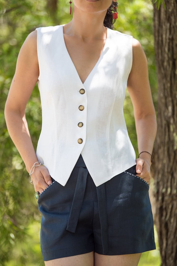 Women vest linen vest tailored vest linen white linen vest Etsy