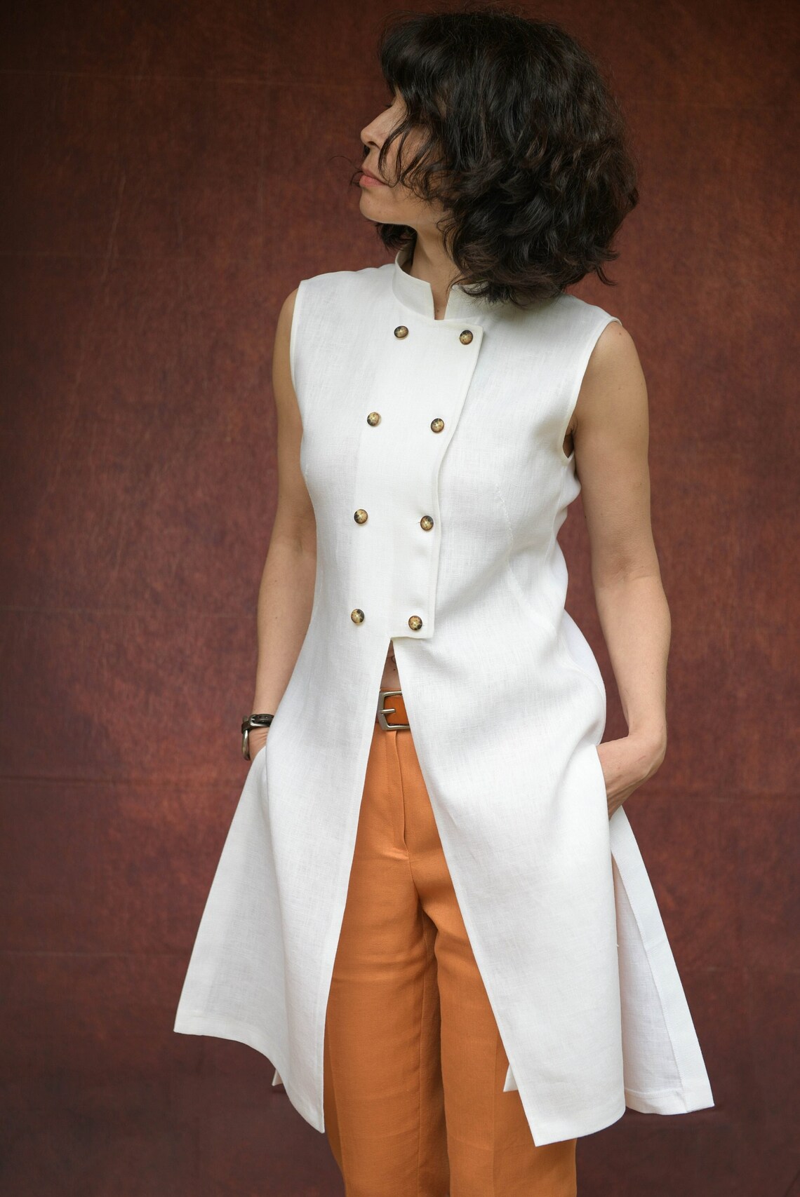 Linen Waistcoat for Women Long Vest Linen Vest for Women Etsy