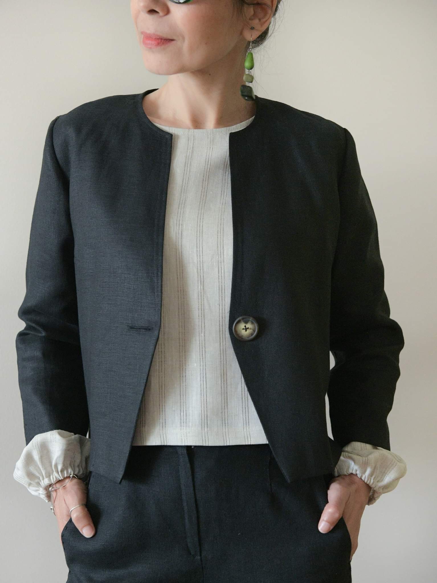 Short Linen Jacket With 3/4 Sleeves Linen Jacket Women Etsy