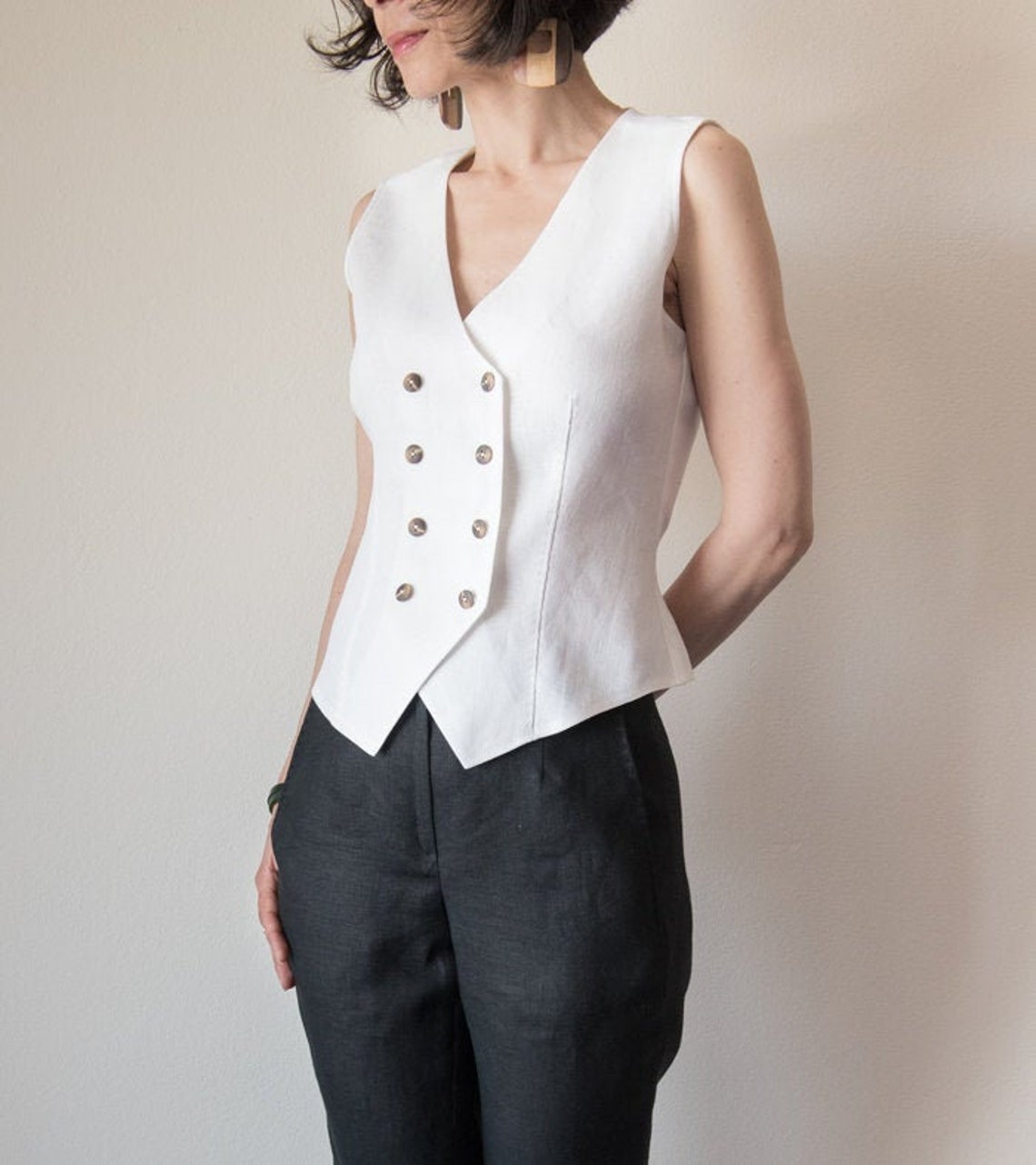 Vest Linen vest White vest tailored vest double breasted Etsy