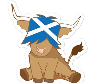 Highland cow scottish flag stickers