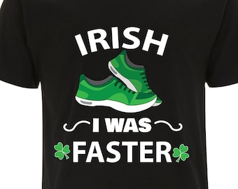 Irish I Was Faster Funny Running St. Patrick&#39;s Day Tshirt - shamrock shuffle run shirt