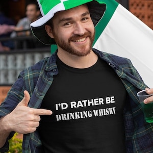Funny whisky tshirt for whisky drinker - i'd rather been drinking whisky - white - men and women scotch shirt