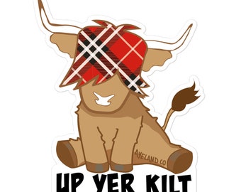 Tartan rude highland cow sticker Up yer kilt sticker funny scottish quote