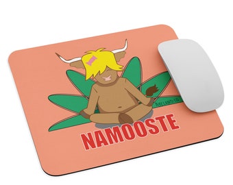 Namooste highland cow coral mouse pad for hairy cow lover