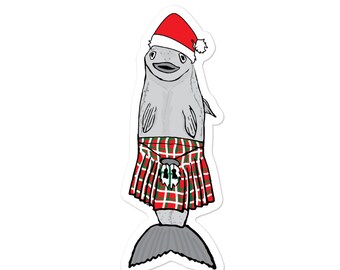 Funny scottish salmon wearing a red kilt and santa hat christmas stickers