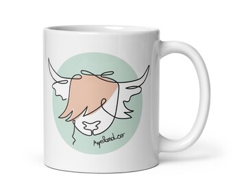 Line art highland cow silhouette mug tea cup