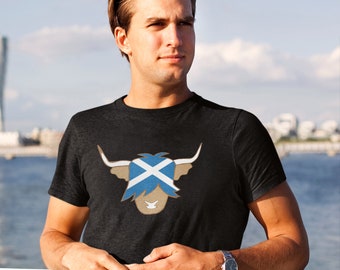 Schottisches Highland Cow T-Shirt Schottland Flagge