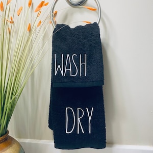 Farmhouse Style Lettering Font Wash Dry Black Hand Towel Facecloth