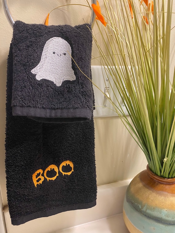 Ghost & BOO Halloween Home Decor Black Hand Towel or Washcloth