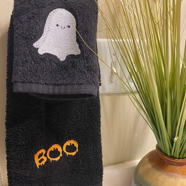 Ghost Spooky Font Halloween Hand Towel or Washcloth