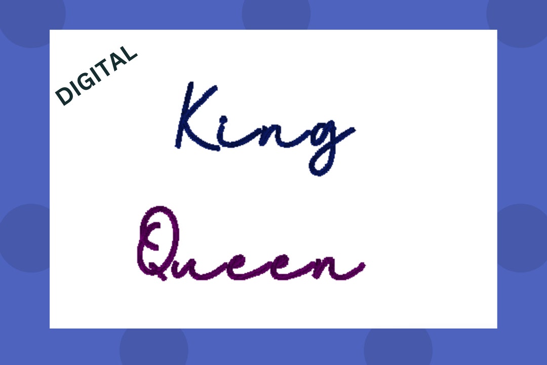 King Queen Script Machine Embroidery Design File PES 4x4 5x7 Hoop - Etsy