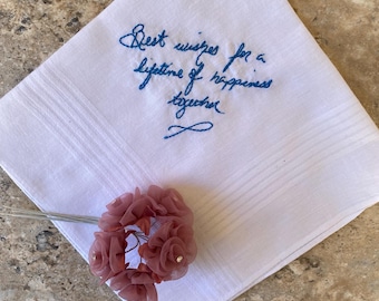 Keepsake Remembrance Embroidered Handwritten Handkerchief Wedding Anniversary Gift