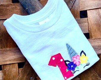 Unicorn Birthday Tee Personalized Embroidered Appliqué T Shirt Custom