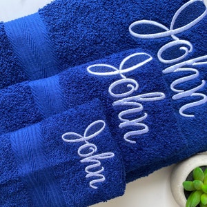 Script Font Custom Personalized Embroidered Washcloth Hand towel Bath Towel Anniversary Housewarming Gift