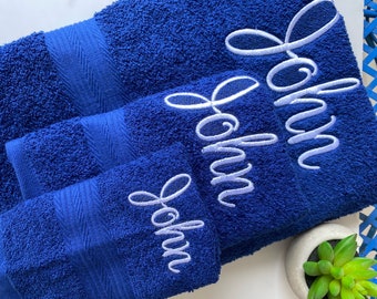 Script Font Custom Personalized Embroidered Washcloth Hand towel Bath Towel Anniversary Housewarming Gift