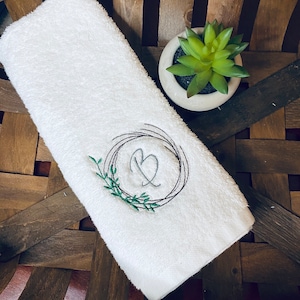 Farmhouse Country Wreath Monogrammed Hand Towel