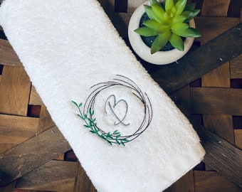 Farmhouse Country Wreath Monogrammed Hand Towel