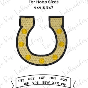 Gold Horseshoe St. Patrick Day Digital Machine Embroidery Design 4x4 5x7 Hoop Size