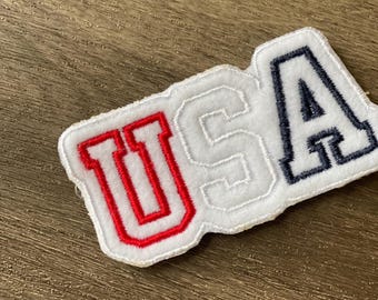Custom Embroidered USA Patch: Patriotic Red White Blue, Iron-On or Sew-On