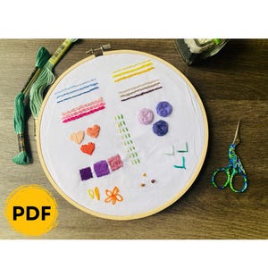 Hand Embroidery Stitch Sampler: DIY PDF Pattern for 6&quot; Hoop
