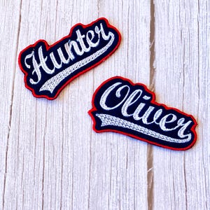 Baseball Name Text Custom Iron on Sew on Embroidered Felt Patch