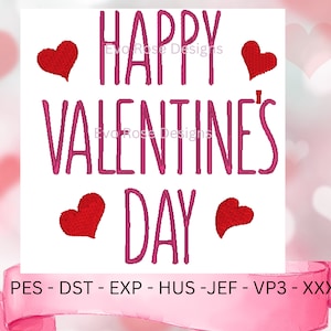 Happy Valentine&#39;s Day Hearts PES Design Machine Embroidery Design