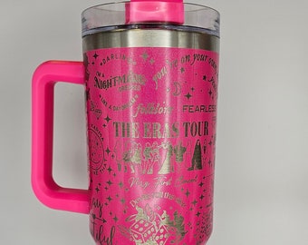 Hot Pink TS Eras Tour Glitter Paint 40oz Tumbler Full Wrap Laser Engraved Custom Taylor Made! Swift and Speedy Delivery!