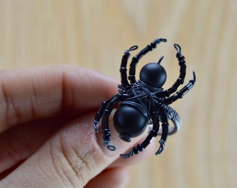 Onyx Spider Ring Etsy