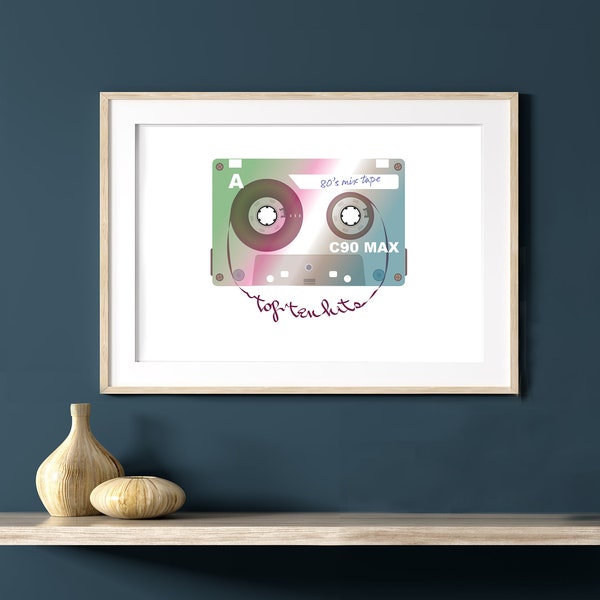 Mix Tape Print | 80s Pop Music | Cassette | Music Poster | Mixtape Printable | Other Sizes Listed