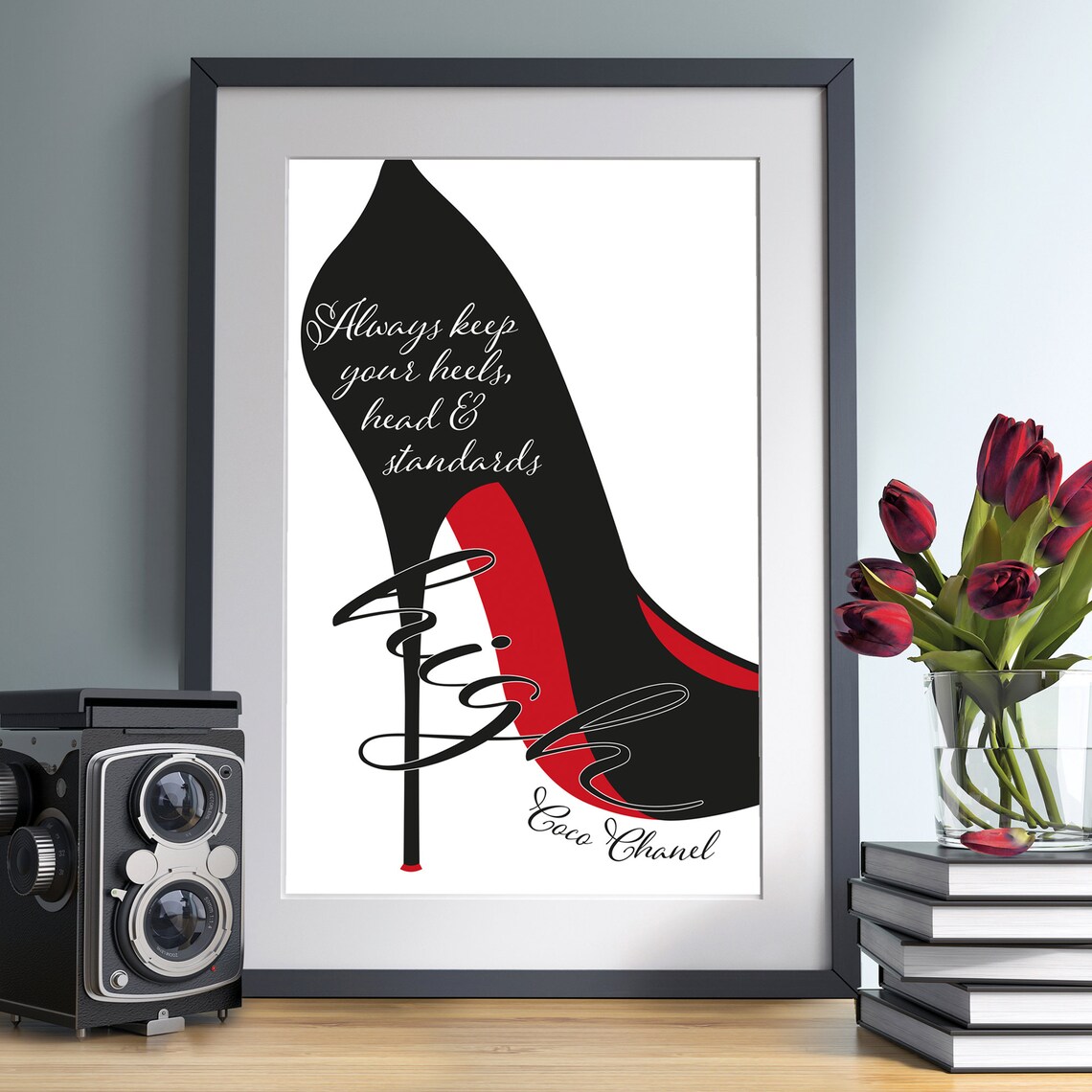 Coco Chanel Quote Shoe Art High Heel Art Stiletto Red | Etsy