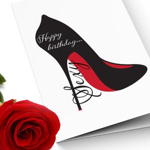 Scarpe firmate / Tacco a spillo rosso / Biglietto per amante delle scarpe sexy / Biglietto di compleanno stampabile / Download immediato