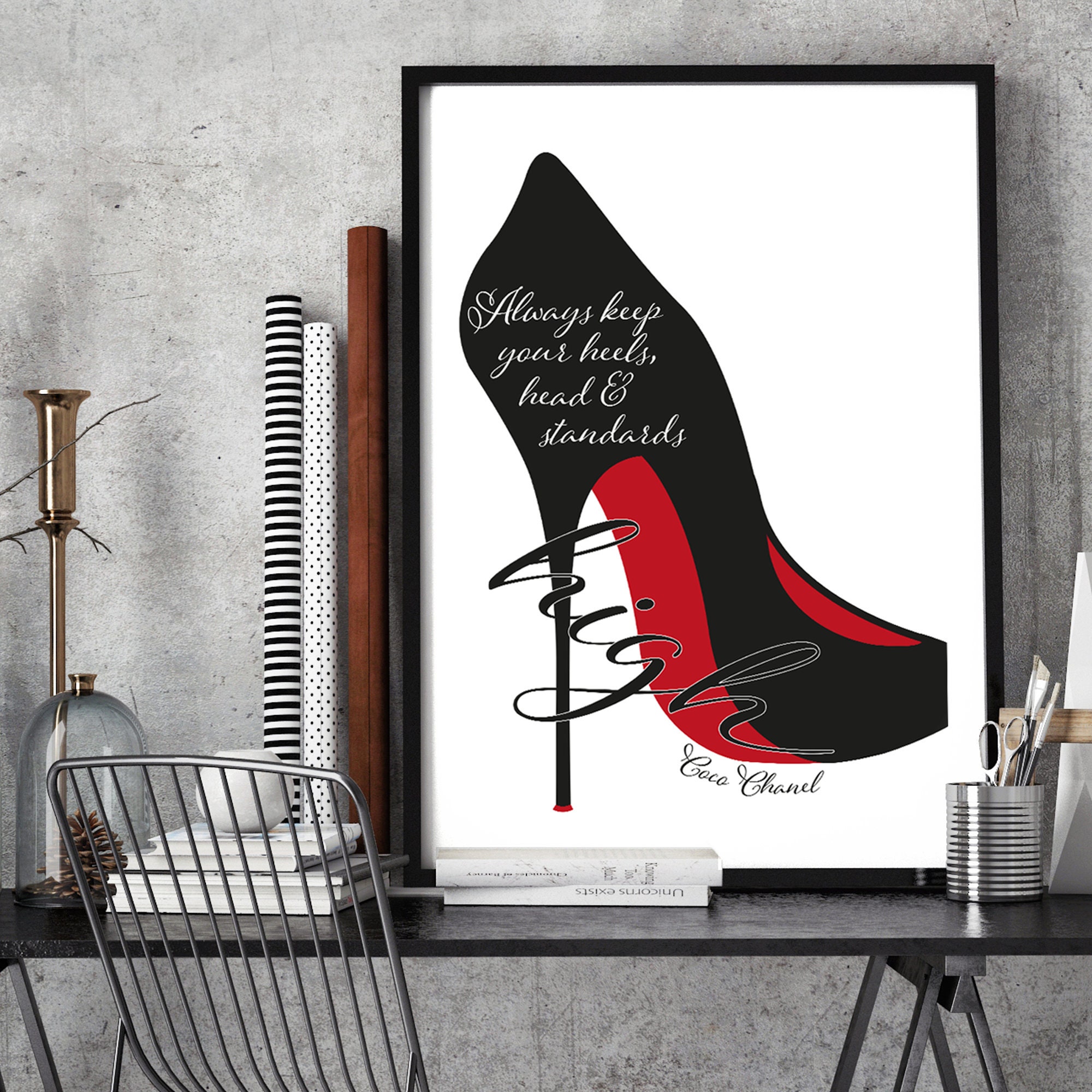 Coco Chanel Quote Shoe Art High Heel Art Stiletto Red | Etsy