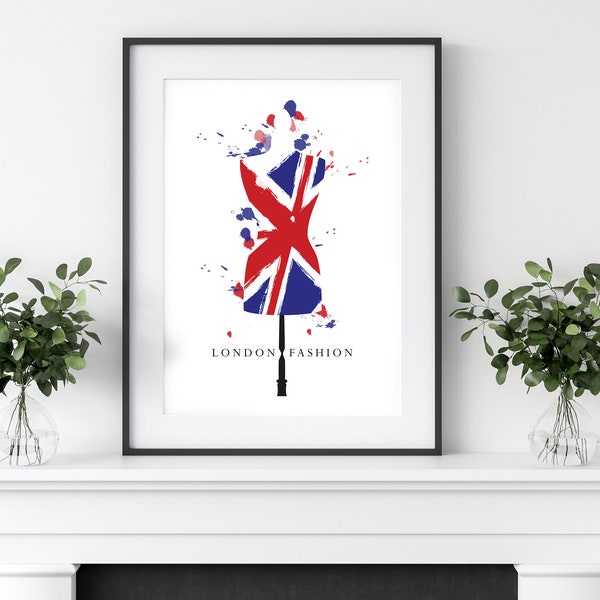 London Fashion Illustration | Cool Britannia | British Fashion | Brit Pop | British Design Poster | Union Jack Flag