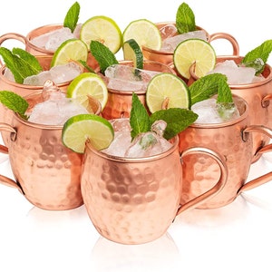 Copper barrel-shaped Handcrafted hammered Moscow Mule mug, 16 oz size for beer and cocktail