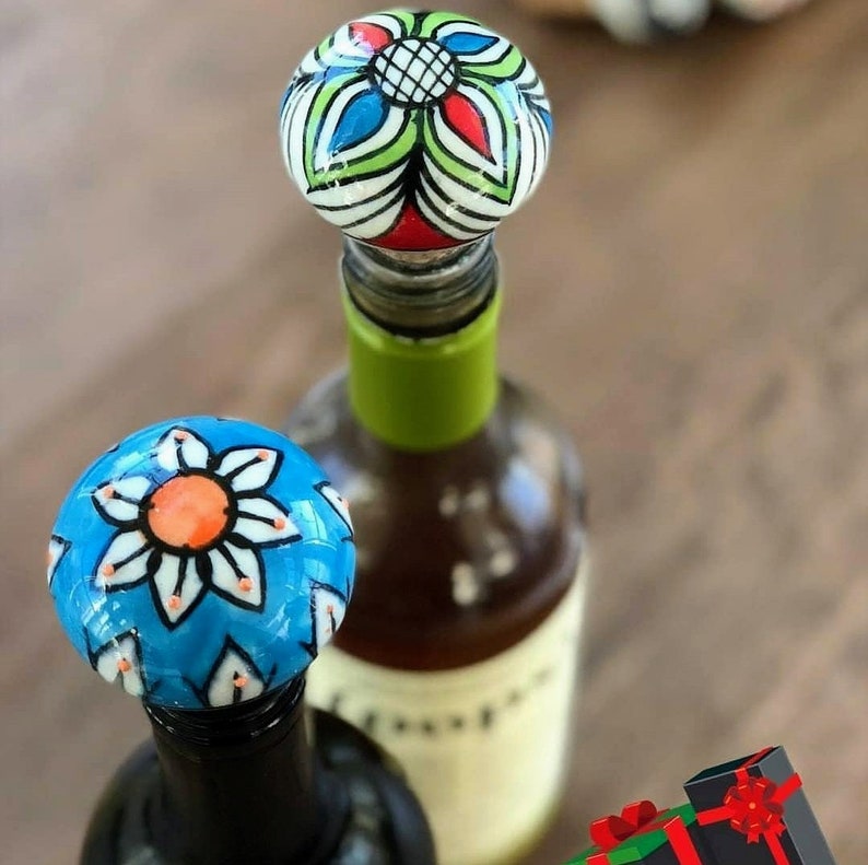 Ceramic Hand Painted Assorted Wine Bottle Stopper Bottle Etsy