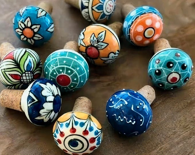 Ceramic Hand Painted Assorted Wine Bottle Stopper, Bottle Stopper, Bottle Tops