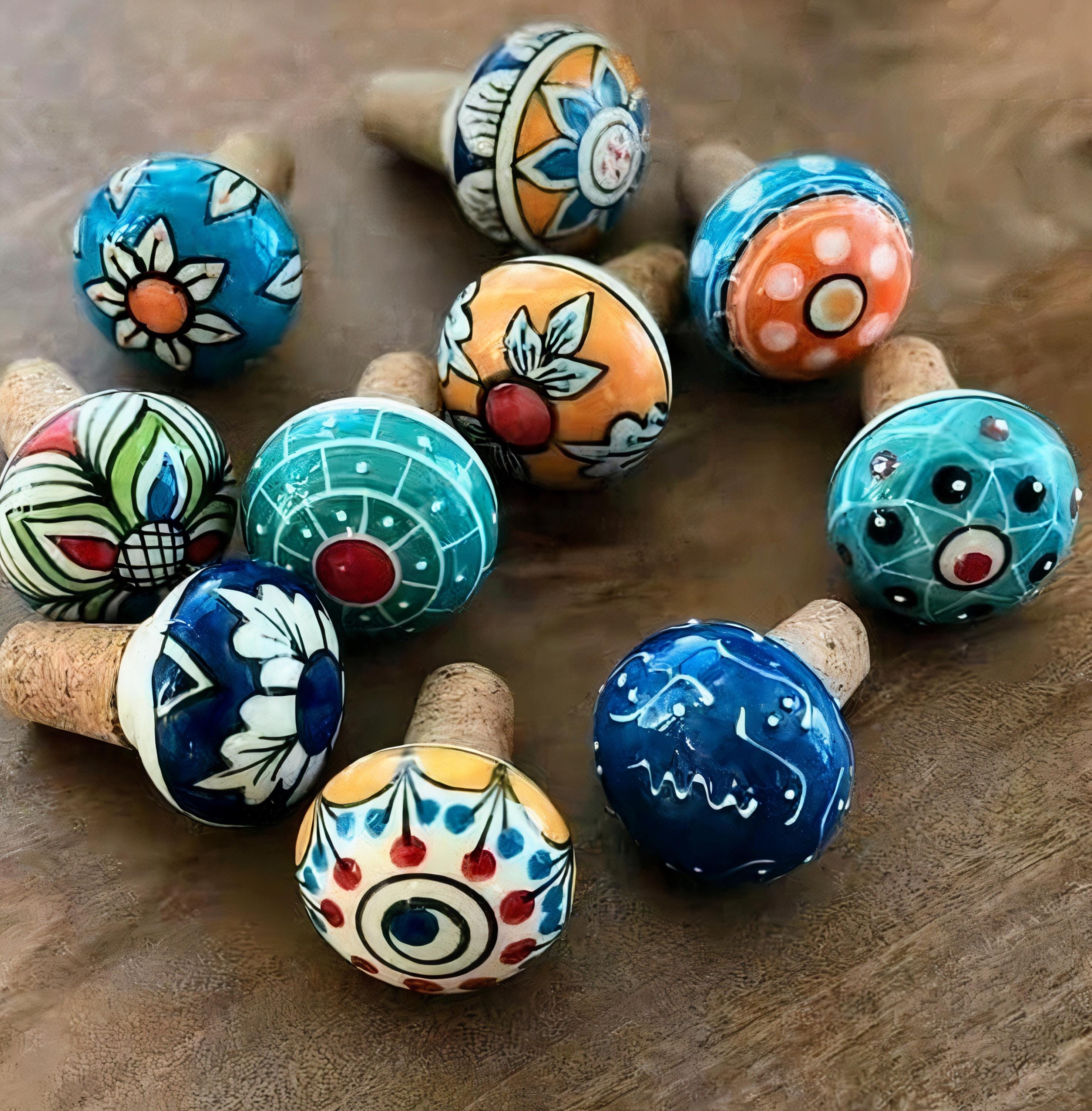 Ceramic Hand Painted Assorted Wine Bottle Stopper, Bottle Stopper, Bottle Tops