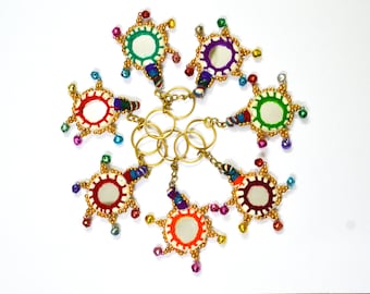 Mirror & Bells Camel Keychain: Rainbow Tribal Decor
